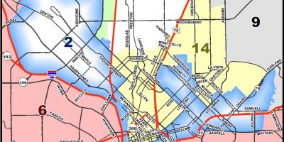 Даллас хотын зөвлөлийн дүүргийн газрын зураг